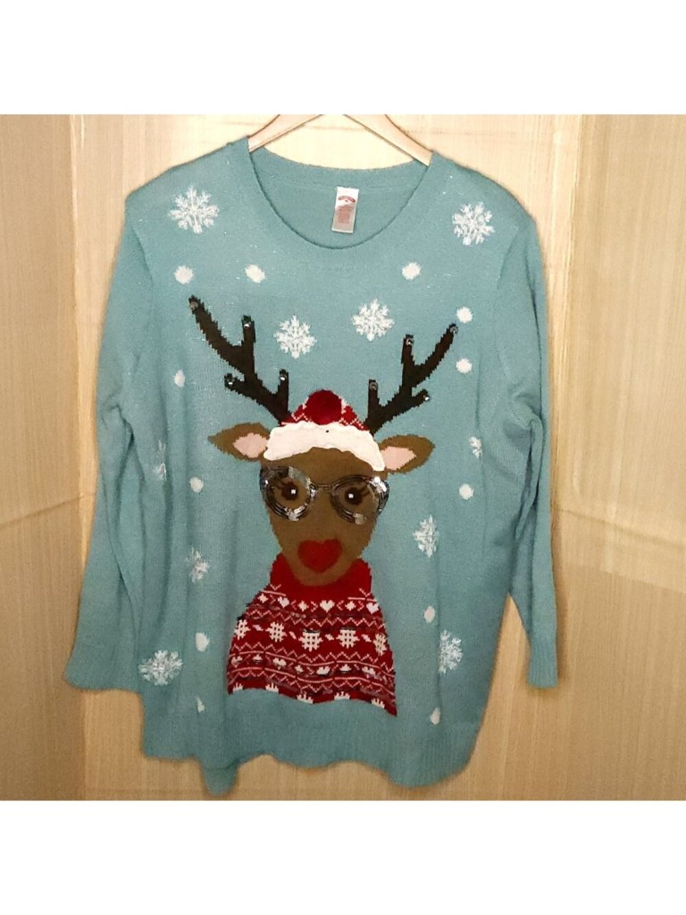 Holiday Time Womens Plus Ice Blue Reindeer Holiday Christmas Sweater 4X